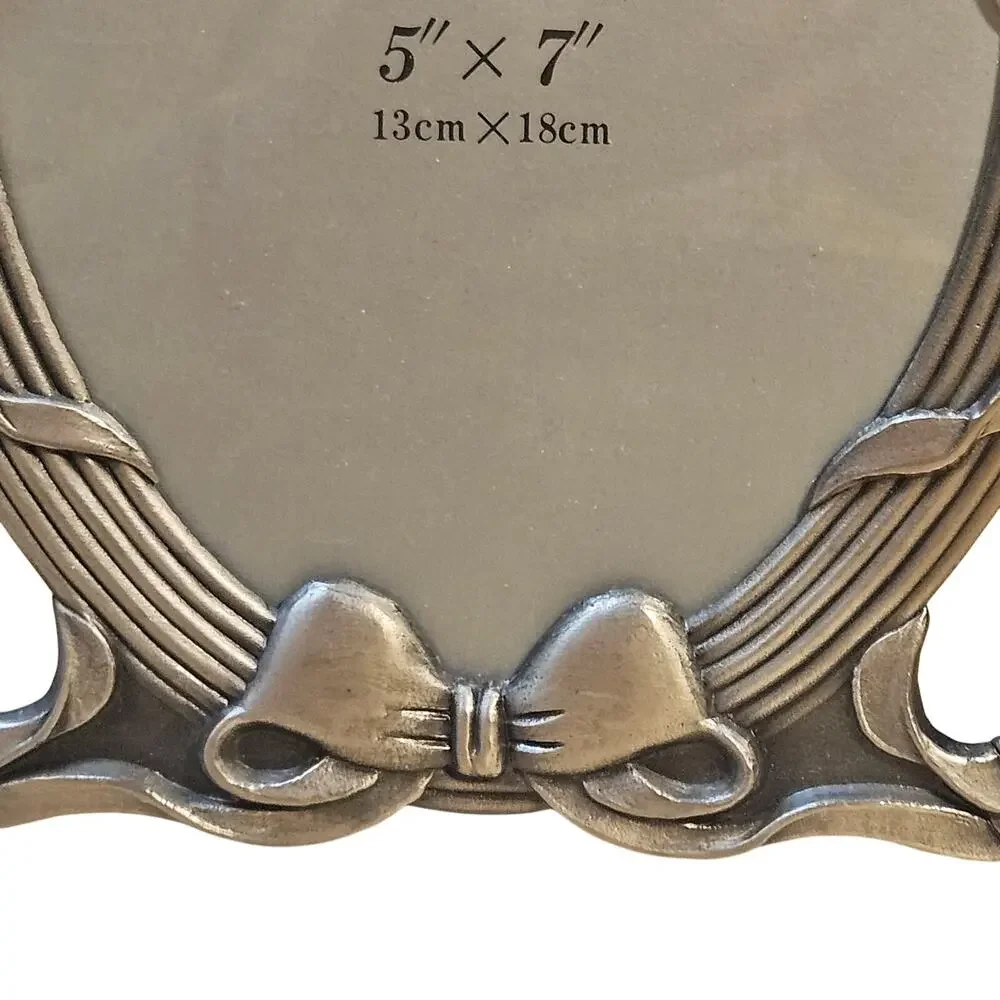 Vintage Weston Gallery Pewter Oval Picture Frame 5x7 Ornate Rose Bow Tabletop